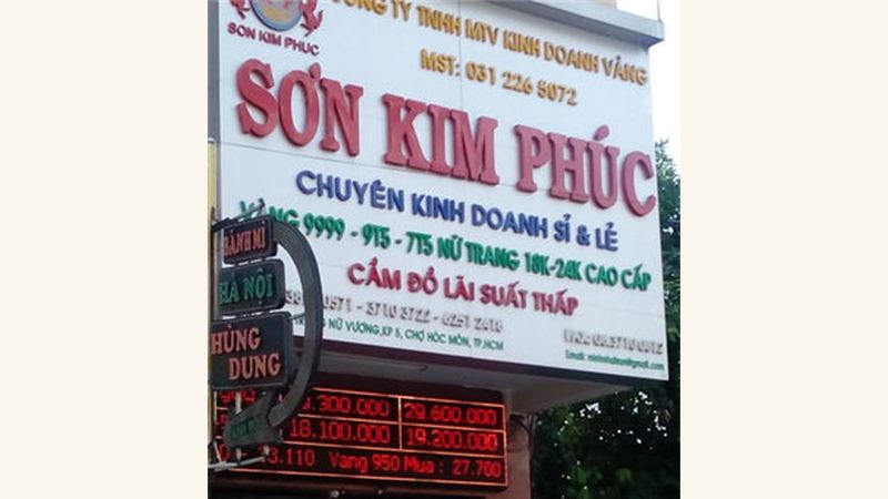 Cách Tính Tiền Vàng Nhẫn Trơn TKPJ 99.99%, Vàng 95.0% & Nữ Trang 18K (75%) Tại Tân Kim Phúc - Ảnh thực tế Tiệm Vàng Tân Kim Phúc (Sơn Kim Phúc)